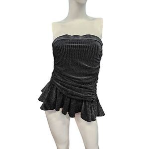 ZARA Black Sparkly Ruffled Halter Top XS Special Occassion New Years Eve